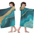 thumbnail image 4 of Teal Gold Wave Marble Pattern Hooded Bath Towel，60"x35" for Ages 3 To 12 Kids, Quick Dry Lightweight Soft Microfiber Hood Beach Towel Cover Up for Kids, 4 of 7