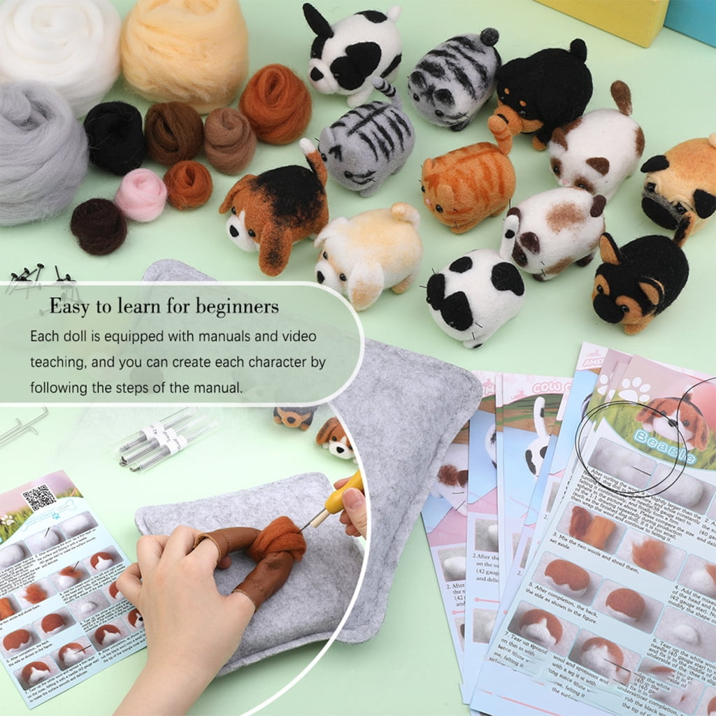 Wool Felting Tool with Needle Instruction Wool Roving Finger Cots Wood HandleAn1ma1Needle Felting Supplies, Beginner Wool Felting Supplies