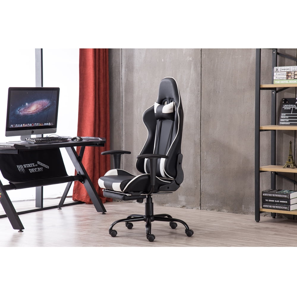 Private Jungle High Back Swivel Chair Racing Gaming Chair Office Chair with Footrest Tier Black & White Private Jungle High Back Swivel Chair Racing Gaming Chair Office Chair with Footrest Tier Black & White