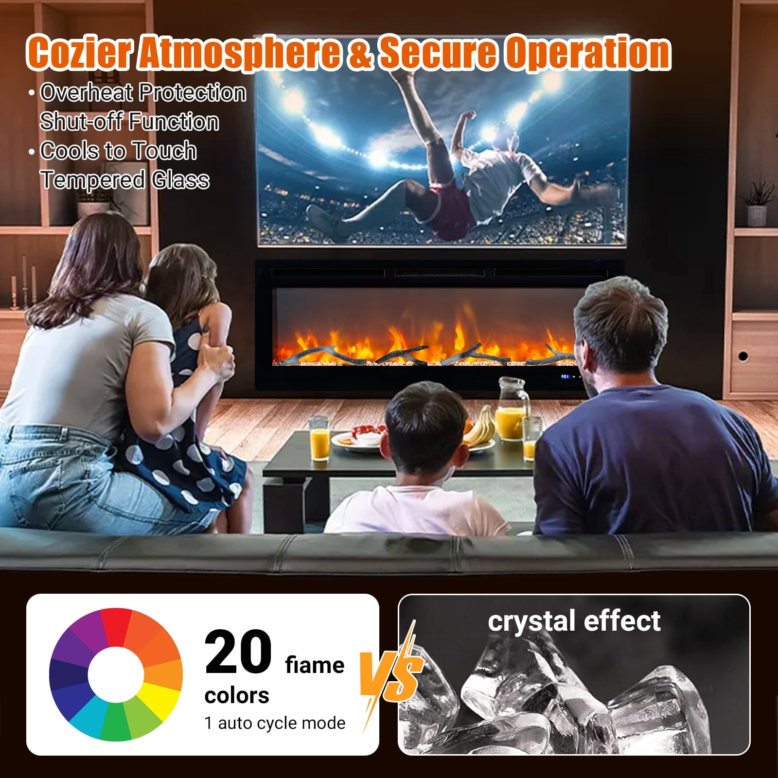 Yesurprise 50" Electric Fireplace - In-Wall Recessed or Wall Mount with Remote, Dual Heat, Thermostat & 12 Flame Colors with Timer