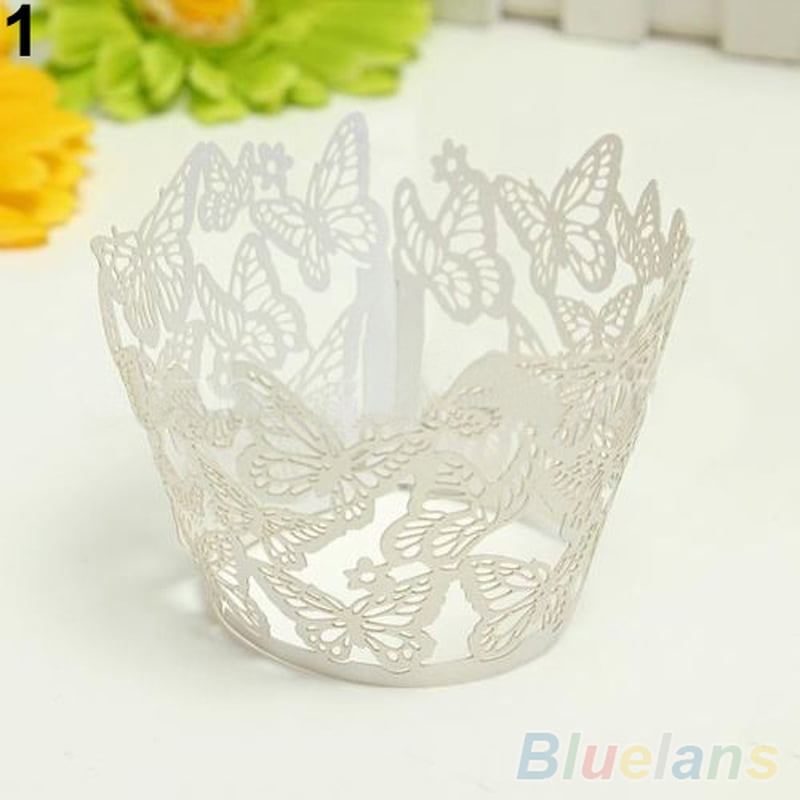 12PCS Hollow Butterfly cupcake muffin Wrappers Wraps Cases wedding party Decor   Hearsbeauty Silver 