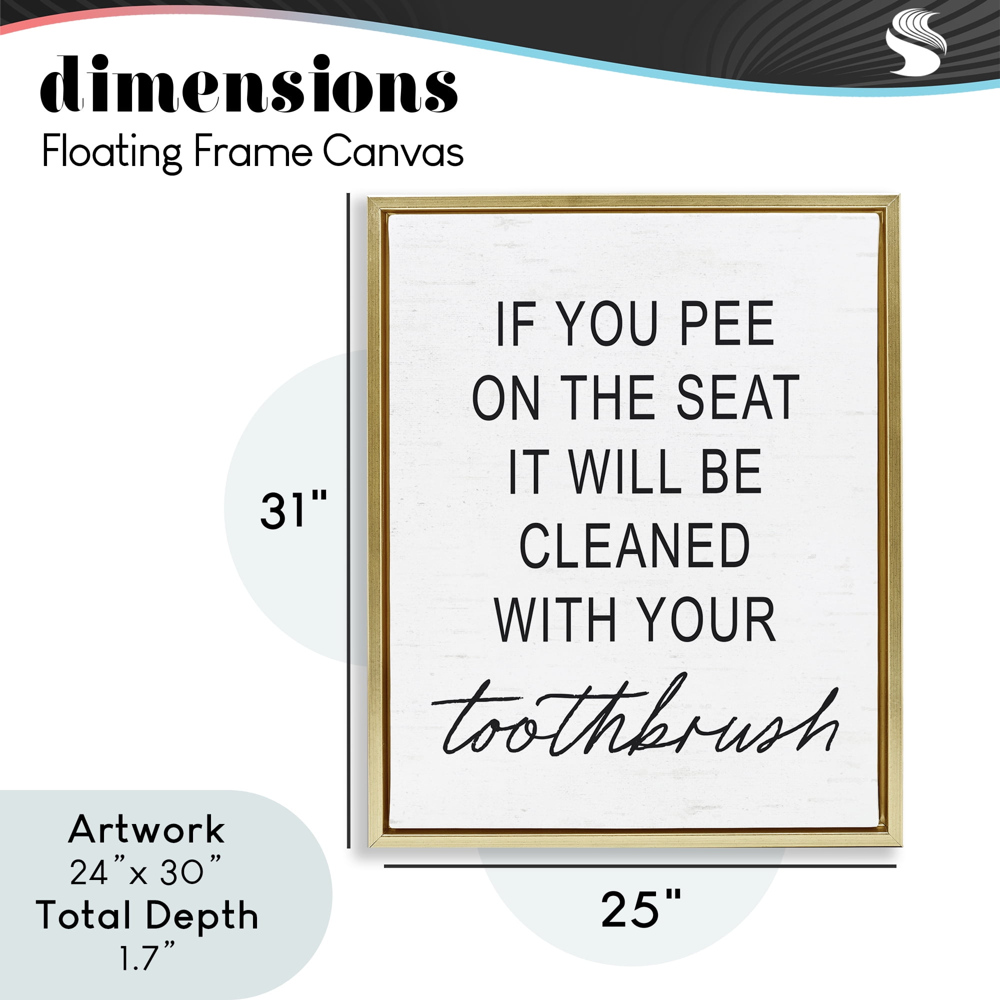 Sassy Clean With Toothbrush Warning Gold Framed Floater Canvas Wall Art, design by Lettered and Lined
