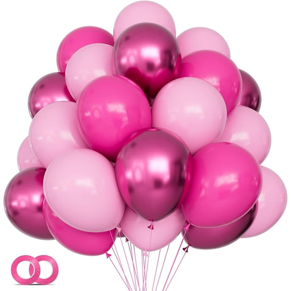 Pink Balloons Metallic, 60Pcs 12Inch Hot Pink Latex Balloon and Dark Magenta Balloons for Birthday Baby Shower Princess Party Decorations