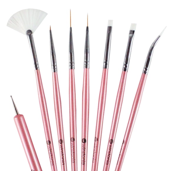Winstonia Juego de 8 pinceles profesionales para decoración de uñas – 'Glam Gadgets' Detailer Liner Dotter Fan Brush Striping Brush Uv Gel Brush Angular Brush