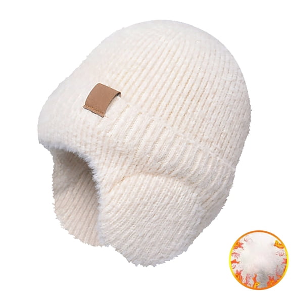Womens Winter Hats Winter Plush Knitted Hat Warm Cold Proof Ear Protection Pullover Cap for Kids Hats for Women Men Beige A
