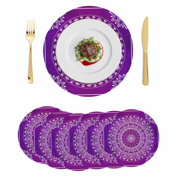 Round Placemats Purple Boho 15 inch Set of 6 Table Mats for Dining Table Gorgeous Bohemian Flower Heat Resistant Non-Slip Kitchen & Home Decorative Place Mat Set