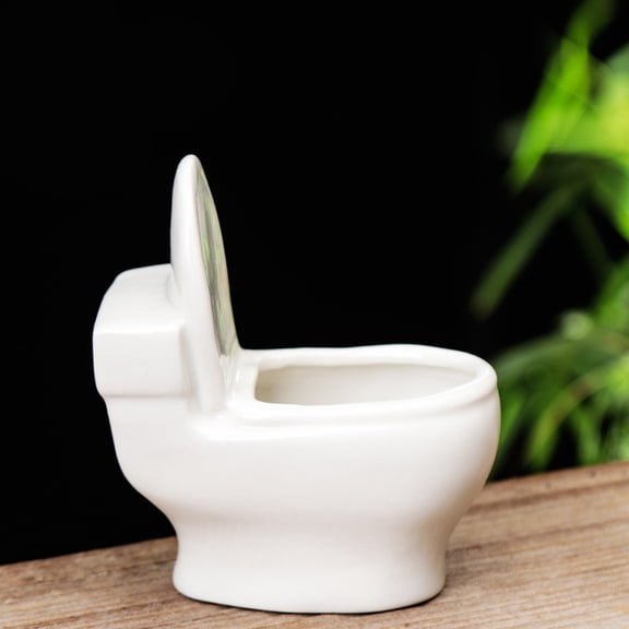 OUNONA Ceramic Flower Pot Fleshy Toilet Planter Decorative Pots White