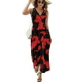 thumbnail image 2 of Red And Black Paint Splatter Womens Night Club Maxi Dress V Neck Sleeveless Bohemia Long Dresses, 2 of 9