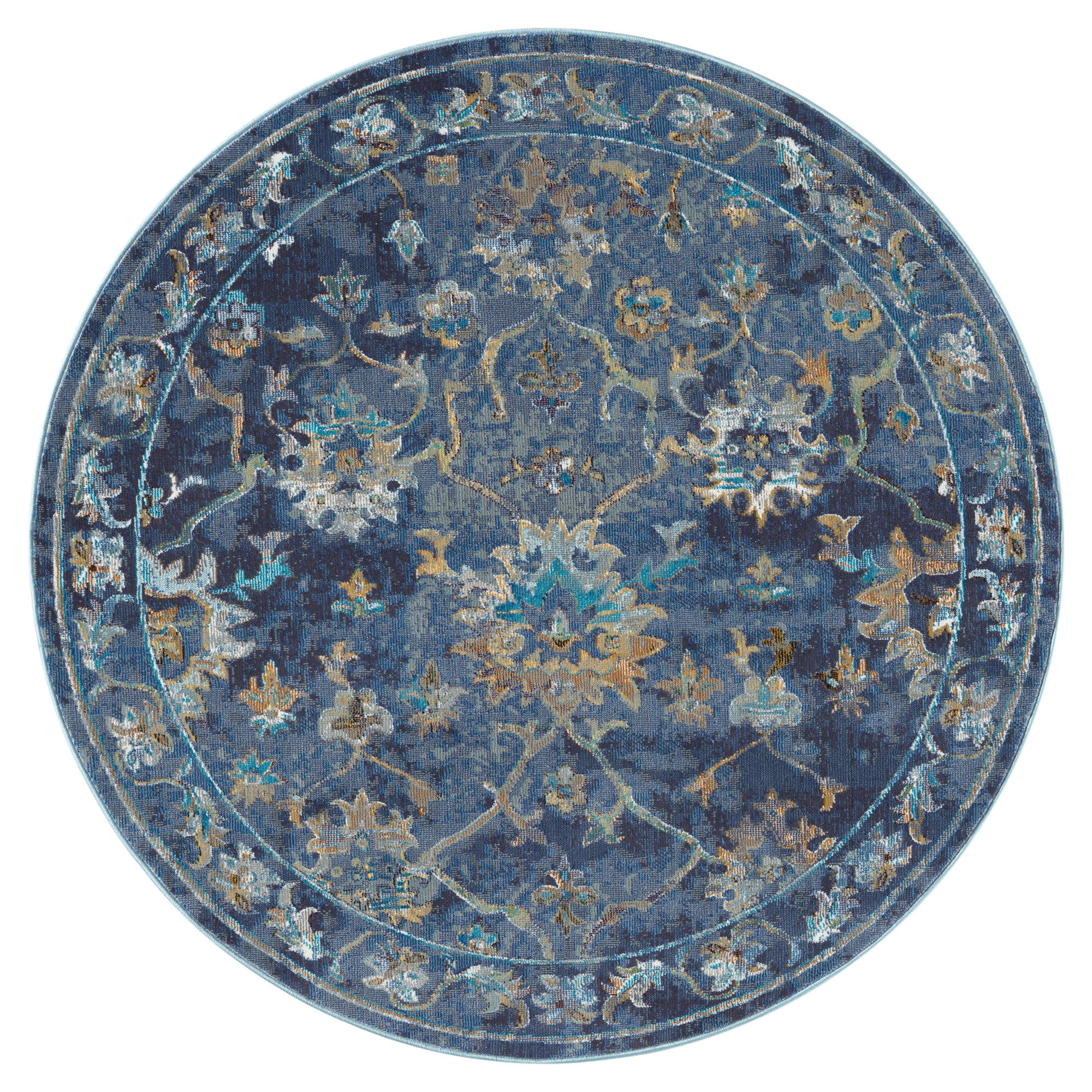 Laddha Home Designs 7.5' Floral Bordered Round Area Throw Rug - Multicolor