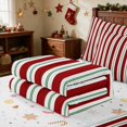 thumbnail image 5 of Manfei Festive Zipper Full Size Comforter Sets with Fitted Sheet and 2 Pillowcases Christmas Zipper Bedding Set, Pink Red, Xmas Reversible, 5 of 7