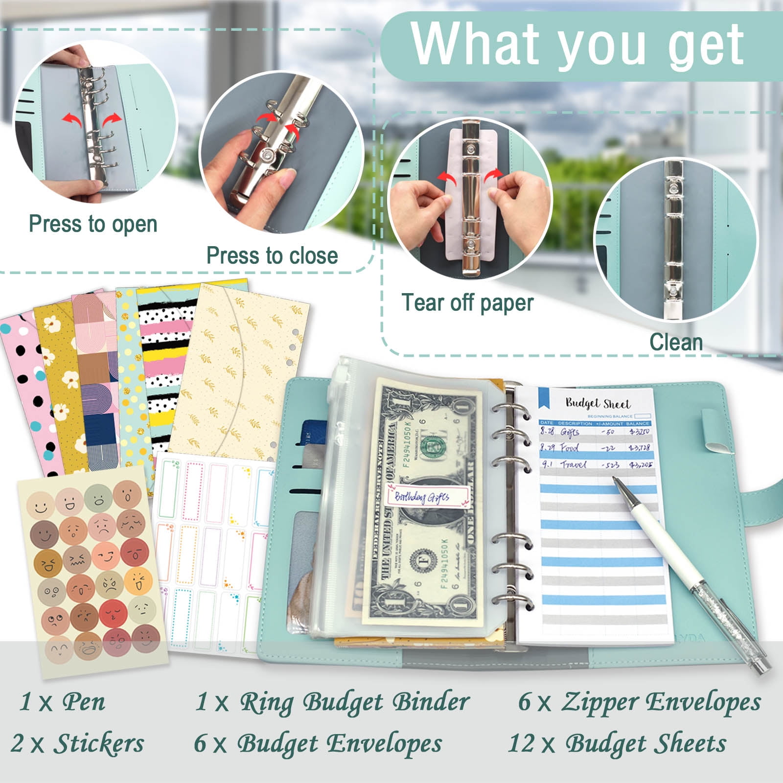 Budget Binder with Zipper Envelopes - Crocodile Pattern Leather Money  Organizer, Cash Saving Book Budgeting Planner, Cash Stuffing Folder  Envelope