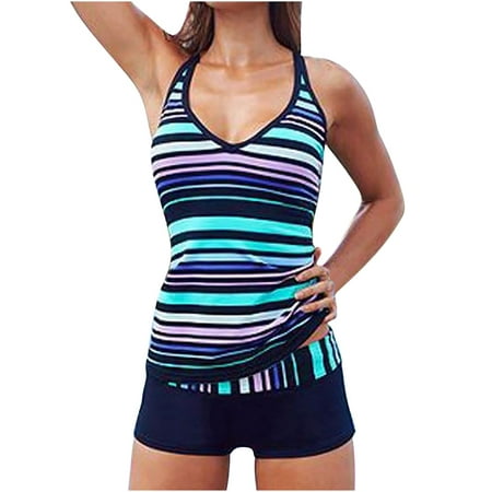 matoen Women's Tankine SwimSuit, Swimsuit Women's Splicing Stripe ...
