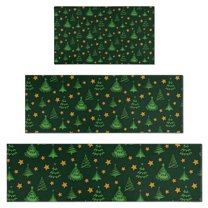 Green Christmas Tree and Star Pattern Kitchen Rugs Sets Of 3,Kitchen Runner Rugs Non Skid Washable,Decorative Kitchen Floor Mats for Kitchen,Sink,Laundry,17"x30"  17"x47"   17"x59"