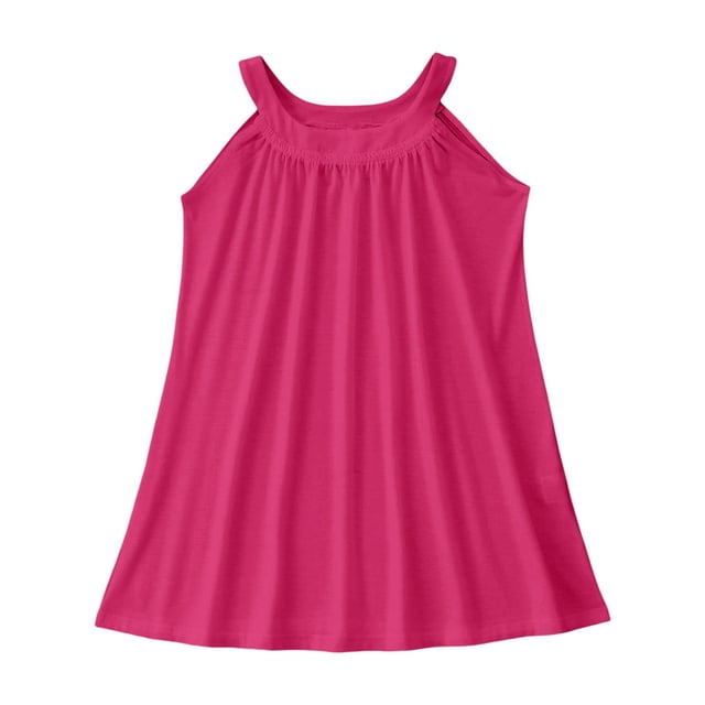 MIASHUI Robe de Plage d'Été pour Filles Sans Manches Style Débardeur Décontracté pour Jouer Dehors et Nager Rose Vif, 9-10 Ans