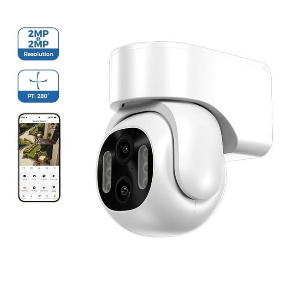 Outdoor PTZ Surveillance Camera for Home Security, App Remoted Control, Motion Detection, Smart Voice Assistant, Night Vision, IP 65 Weatherproof, Two Way Talk, Up to 128 GB Sd Card and Cloud