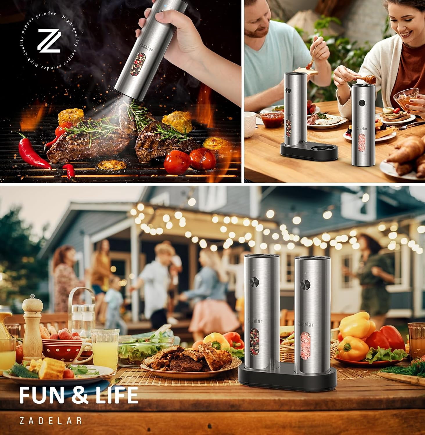 Salt and Pepper Grinder Set Stainless Steel with USB C Dual Charging Base