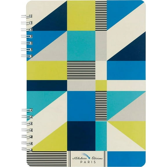 Double Spiral Lined Journals - Lays Flat When Open: Cubic: Geometic Shapes of Blue, Green & White (Hardcover)