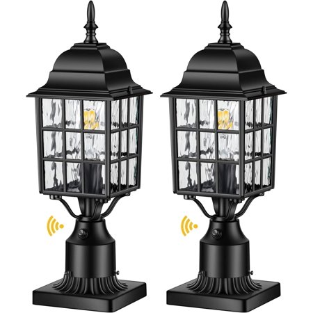 Dusk to Dawn Outdoor Post Lights with 3-inch Pier Mount Base  19.3  Exterior Post Lantern Fixture with Tempered Glass  Anti-Rust Die Cast Aluminum Light Posts for Outside  Matte Black Lampost