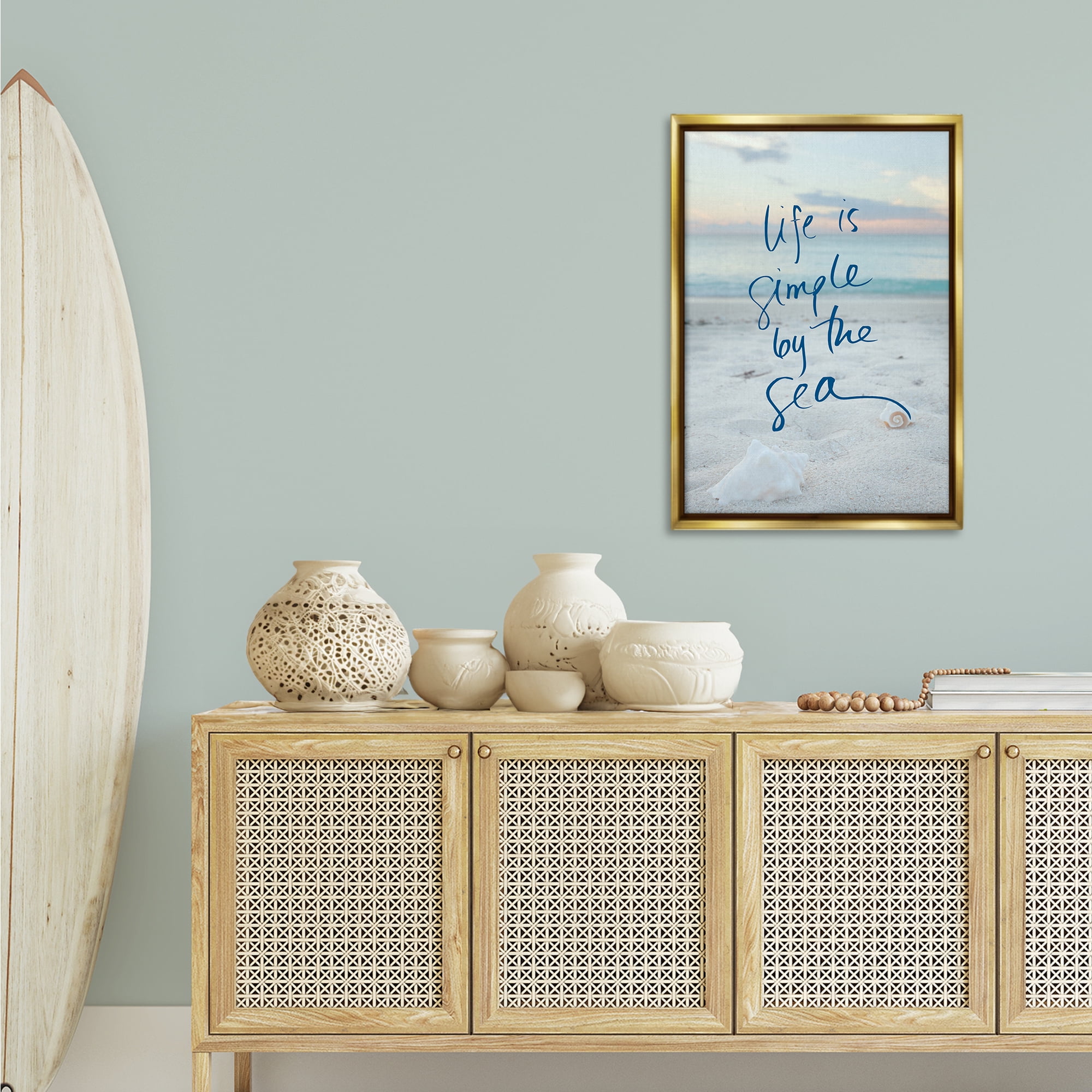 Stupell Industries Simple By The Sea Coastal Painting Gold Floater Framed Canvas Art Print Wall Art, 21 x 31