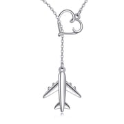 Airplane Necklace for Women Sterling Silver Heart Flight Attendant Gifts (Y)