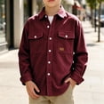 thumbnail image 3 of OGLCCG Boys Corduroy Shirts Kids Western Long Sleeve Botton Down Shirts Casual Fall Lapel Collared Shacket Jacket Size 4-14(Wine,10 Years), 3 of 6