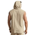 thumbnail image 6 of Kmdttou Men Solid Color Summertime Linen Casual Sleeveless Button Cardigan Hooded Shirt, 6 of 8