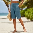 thumbnail image 6 of Only Moment Women's Knee Length Shorts Linen Summer Casual Wide Leg Loose High Waist Drawstring Dressy Shorts 2026 Beach Vacation Clothes Blue,M, 6 of 9