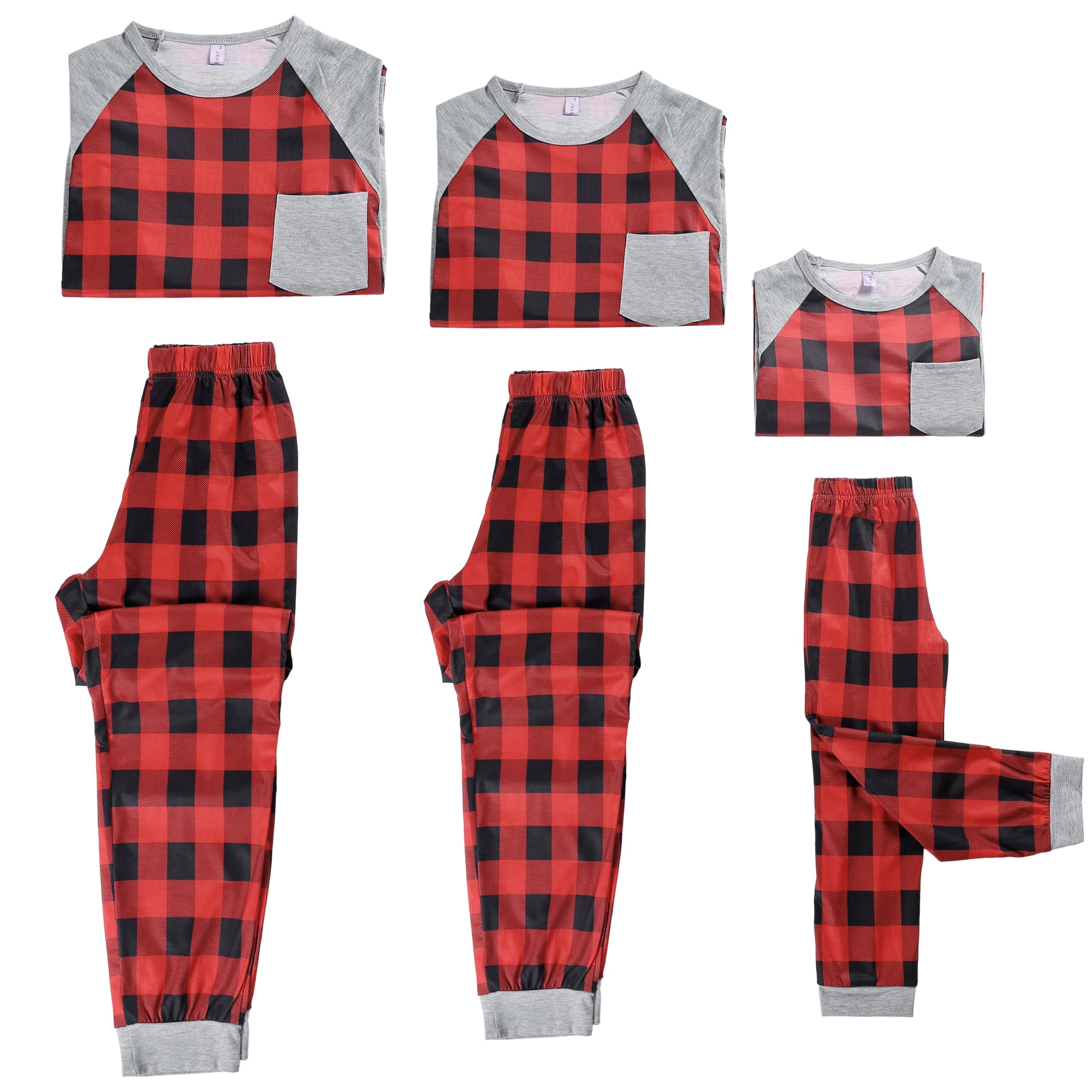 DARING DIVA Pajamas Christmas Plaid Long Sleeve Tee with Pants Family Pajama Sets XL Teen Red