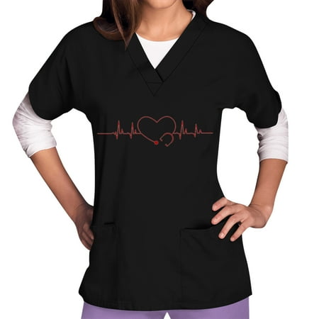 

Plus Size Blouses for Women Women s Short Sleeved V-neck Shirt With Pockets Printed With Pocket Protector Maternity Blouses With Pockets Red XL