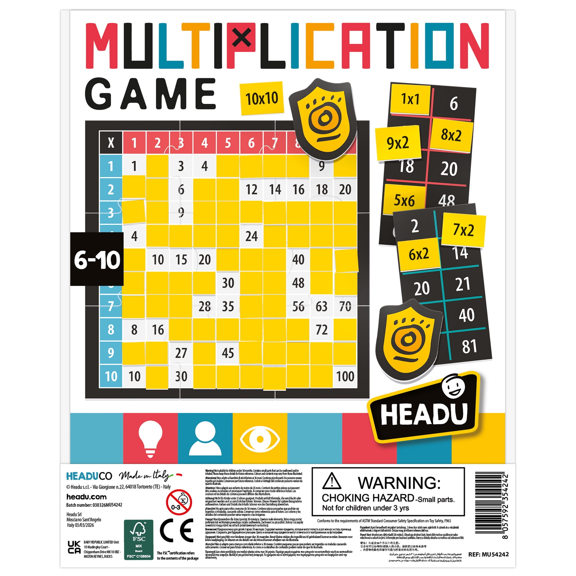 Headu: First Multiplication Game - Solution & Equation Matching, Tile Placement, 10 x 10 Number Grid, Race To Calculate First, Math Play, Kids 6-10