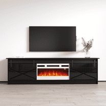 Granero WH-EF Fireplace TV Stand for TVs up to 90", Modern High Gloss 79" Entertainment Center, Electric Fireplace TV Media Console with Storage Cabinets