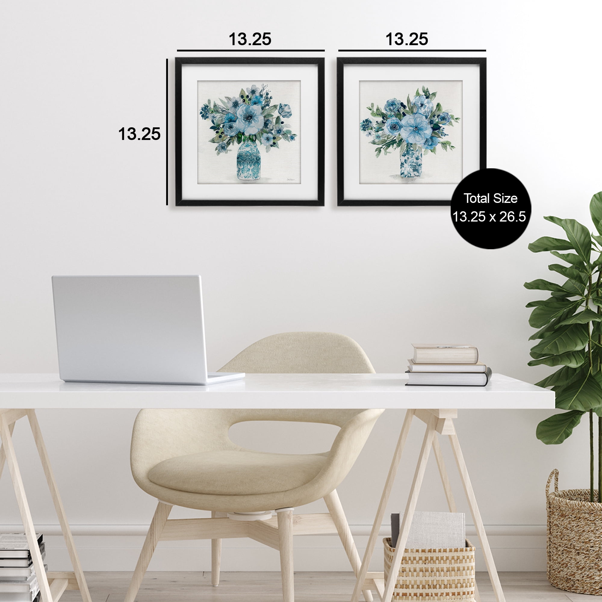 Stupell Industries Pastel Blue Floral Vase Arrangements 2 Piece Black Framed Print Under Glass Set, design by Carol Robinson
