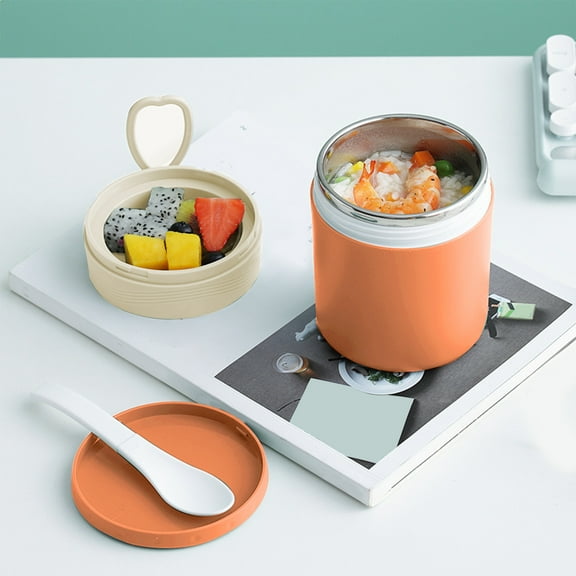 304 Stainless Steel Insulated Soup Thermos with Handle, Leakproof Portable Food Jar for Hot Soup & Lunch, Microwave Safe, for Commute,Office & Outdoor, 16 oz Orange