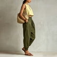 thumbnail image 2 of Morttic Women's Solid Color High Waist Pleated Jogger Pants – Cuffed Ankle Lantern Trousers with Side Pockets Summer Daily Wear Army Green，XL, 2 of 4