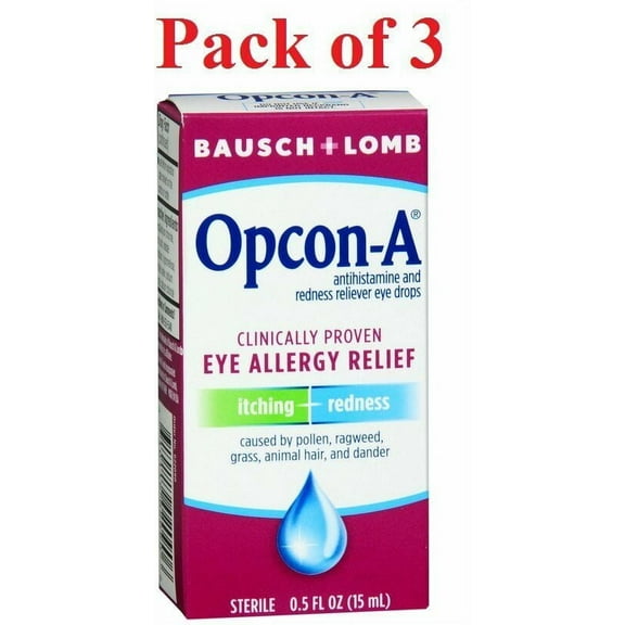 Opcon-A Allergy Eye Drops by Bausch   Lomb, for Itch and Redness Relief, Red and Itchy Eyes Antihistamine Eye Drop, Clinically Proven Treatment, 0.5 Fl Oz, Pack of 3
