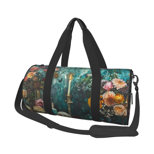 Fotbe Baroque Floral Still Life Bolsa Deportiva de Lona Plegable con Estampado, Bolsa de Gimnasio con Bolsillo Seco/Húmedo, Bolsa de Viaje Ultraligera de Gran Capacidad