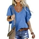thumbnail image 3 of Blusa informal de un solo color con escote en V para citas, blusa de verano con mangas con volantes para mujer, 3 of 6