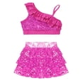 thumbnail image 4 of YONGHS Girls Hip Hop Jazz Cheer Performance Dance Costume Sequin Crop Top with Skirted Shorts Set Hot Pink 8, 4 of 5