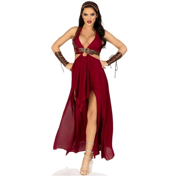 Leg Avenue Women's 4 Pc Warrior Maiden Costume with Dress, Arm Cuffs, Shoulder Harness, Headpiece