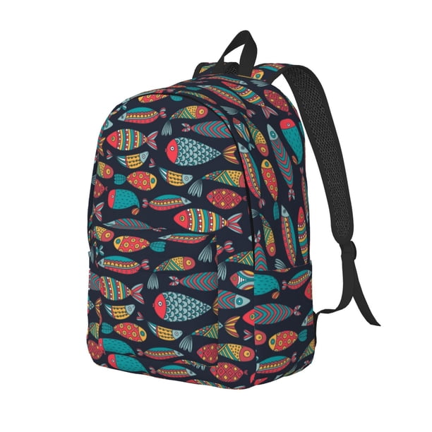 Balery Colorful Fish Mochila Clásica Impresa Básica para Viaje, Mochila Escolar Resistente al Agua, Mochila de Lona con Correas Ajustables-Small