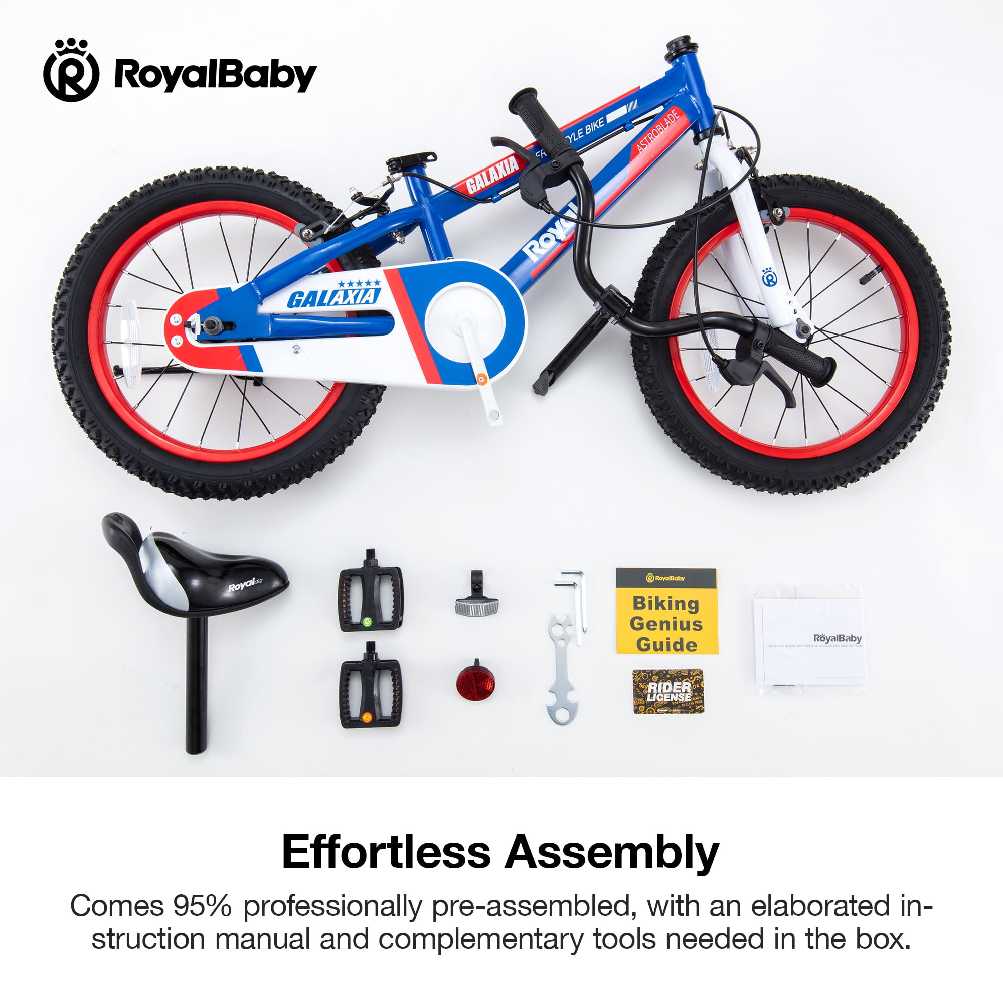 RoyalBaby Galaxia Kids Bike Toddlers 16 Inch Wheel Bicycle Beginners Boys Girls Ages 4-7 Years, Kickstand, Blue