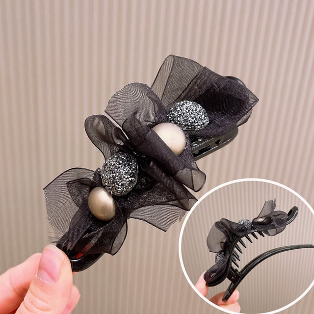 Elegante horquilla de alta gama con forma de tiburón y pinza para el pelo de plumas negras grandes para mujer