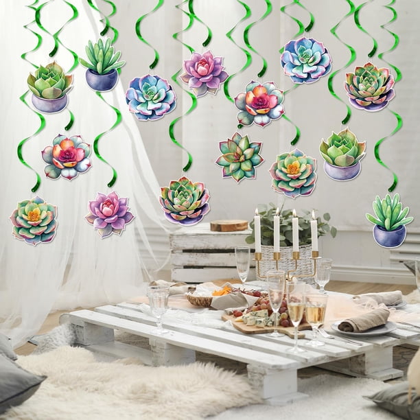 Succulent Hanging Swirls, Plant Birthday Celling Decorations, Succulent Birthday Party Decor, Greenery Hanging Swirls, Garden Theme Party Decor,