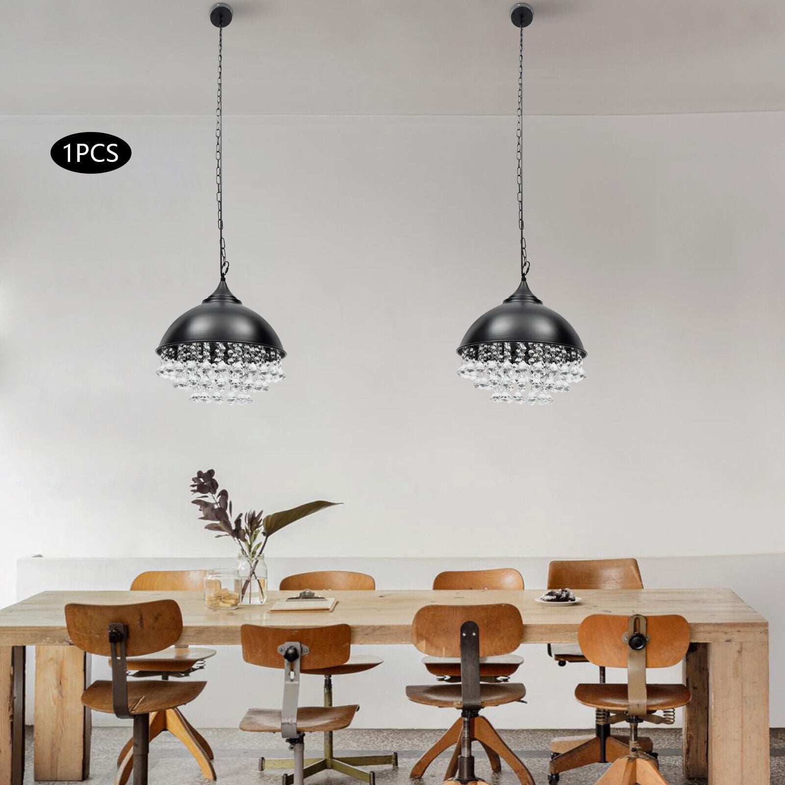 Dining Room Ceiling Light Fixture, Crystal Pendant Light, Industrial Crystal