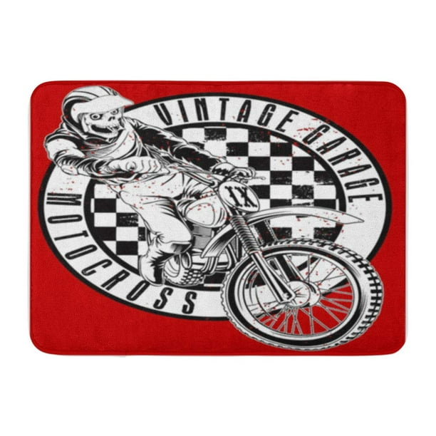 POGLIP Motocross Crâne et Vintage Moto Garage Circuit Homme Vieux  Paillasson Tapis de Sol Tapis de Bain 23,6x15,7 pouces 