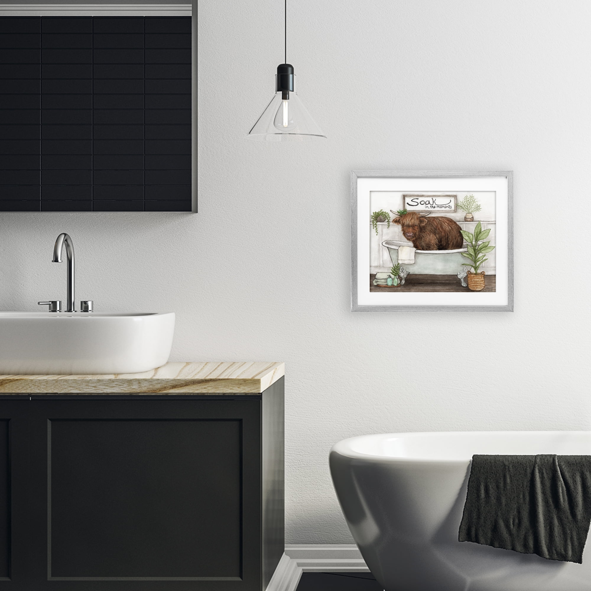 Soak In Moments Cattle Gray Framed Print Under Glass, design by Melinda Hipsher