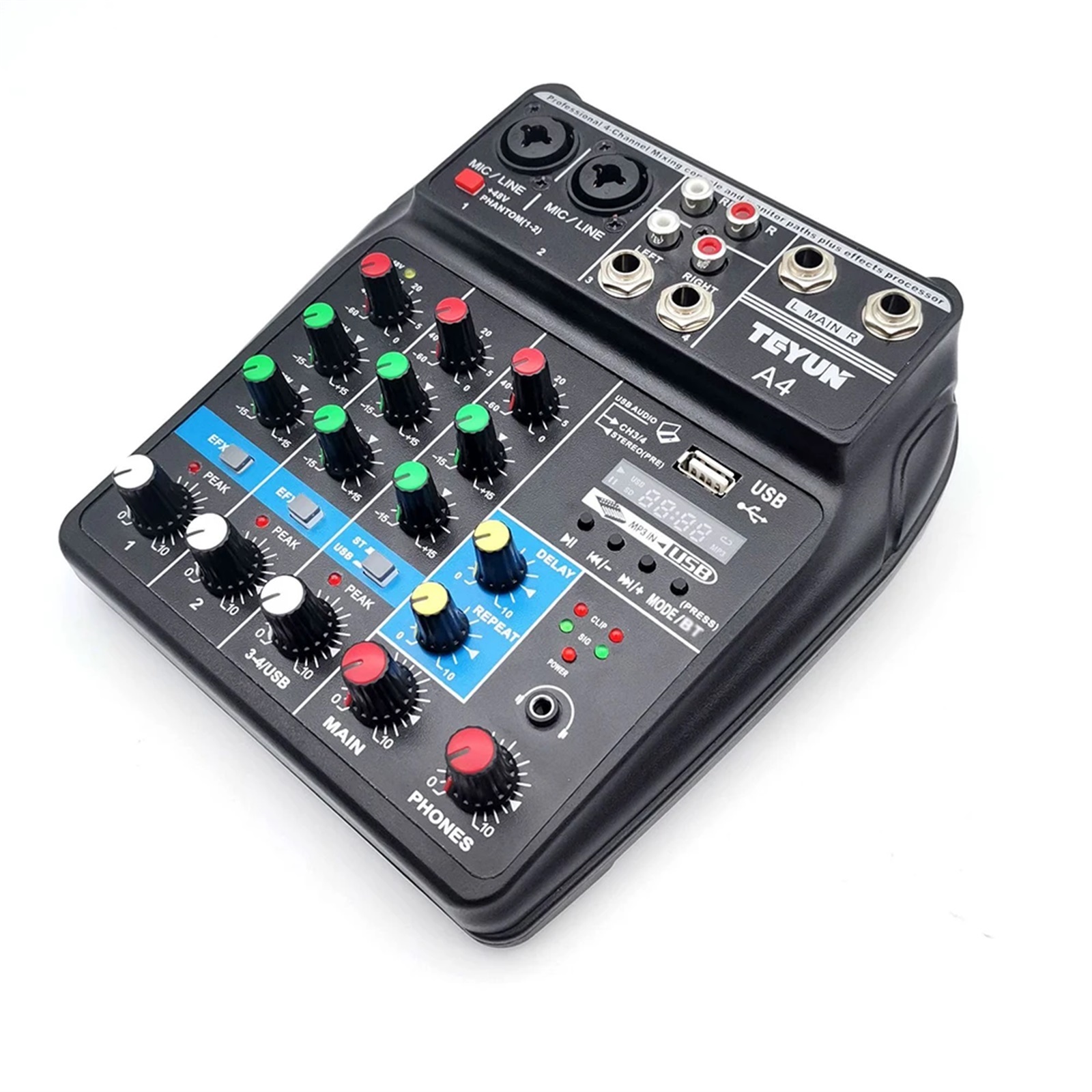 4 Channel Audio Sound Mixer Portable Mini Mixing DJ Console Bluetooth-compatible ,Precision Control
