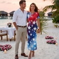 thumbnail image 3 of Chririnla Couple Matching Clothes Blue White Red Star Print Womens Bodycon Dress and Mens Dress Shirts Patriotic Party Matched Outfit for Couples Memorial Day 4th of July Pencil Dress with Shirts, 3 of 6
