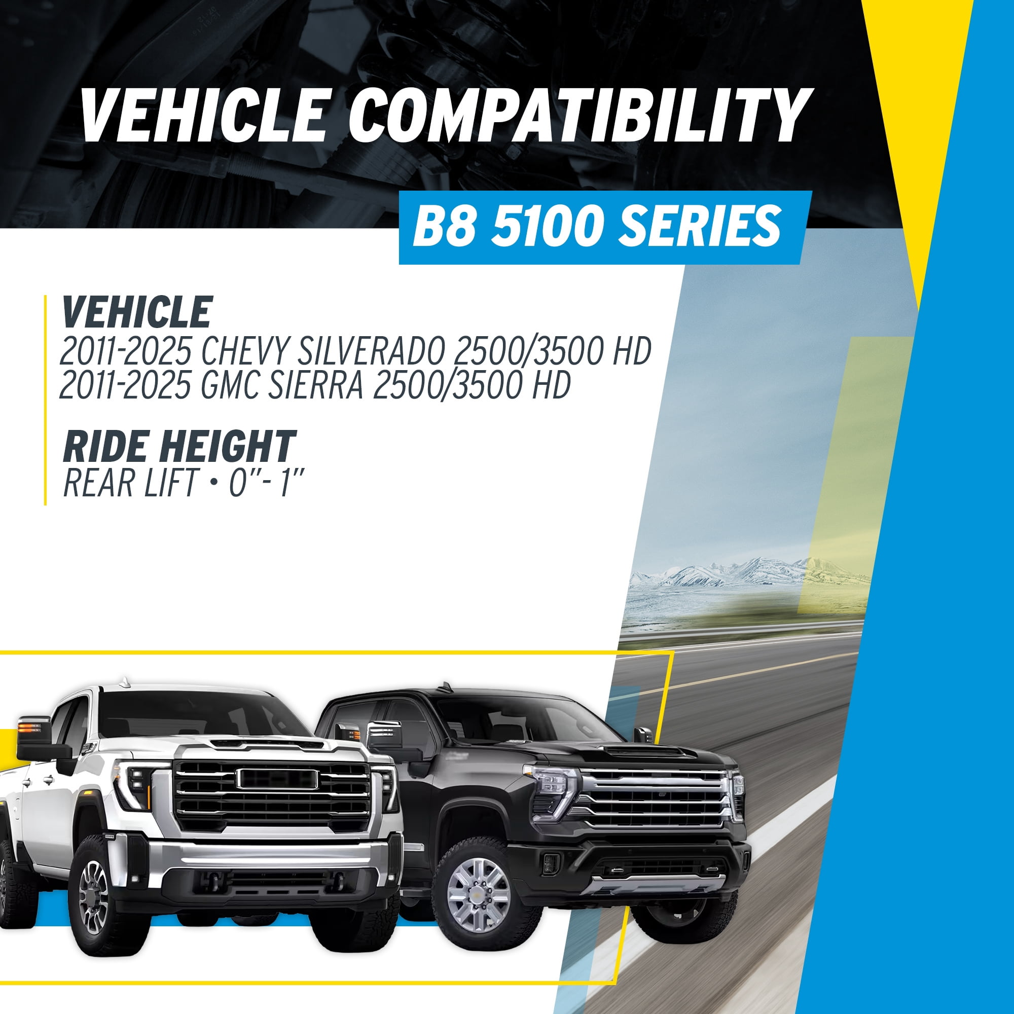 Bilstein Pair of Rear B8 5100 Series Shocks Compatible with 2011-2025 Silverado/Sierra 2500/3500 HD with 0-1" Rear Lift