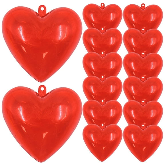 Masteelf Plastic Fillable Heart Shaped Ornaments 14Pcs Red for Christmas and Anniversary Party